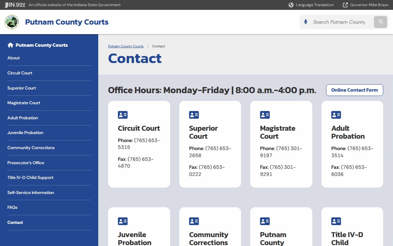 Putnam County court docket contact channels