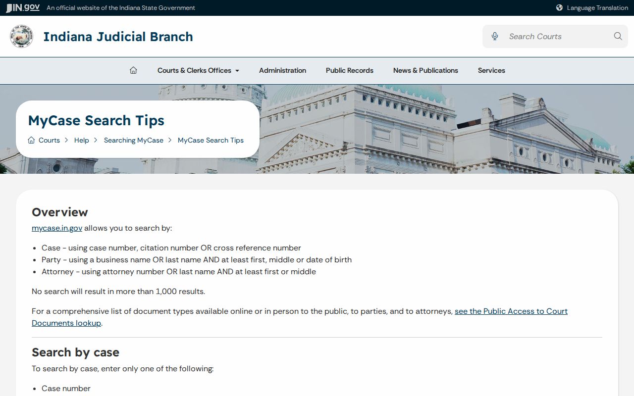 Official tips for a Putnam County case search