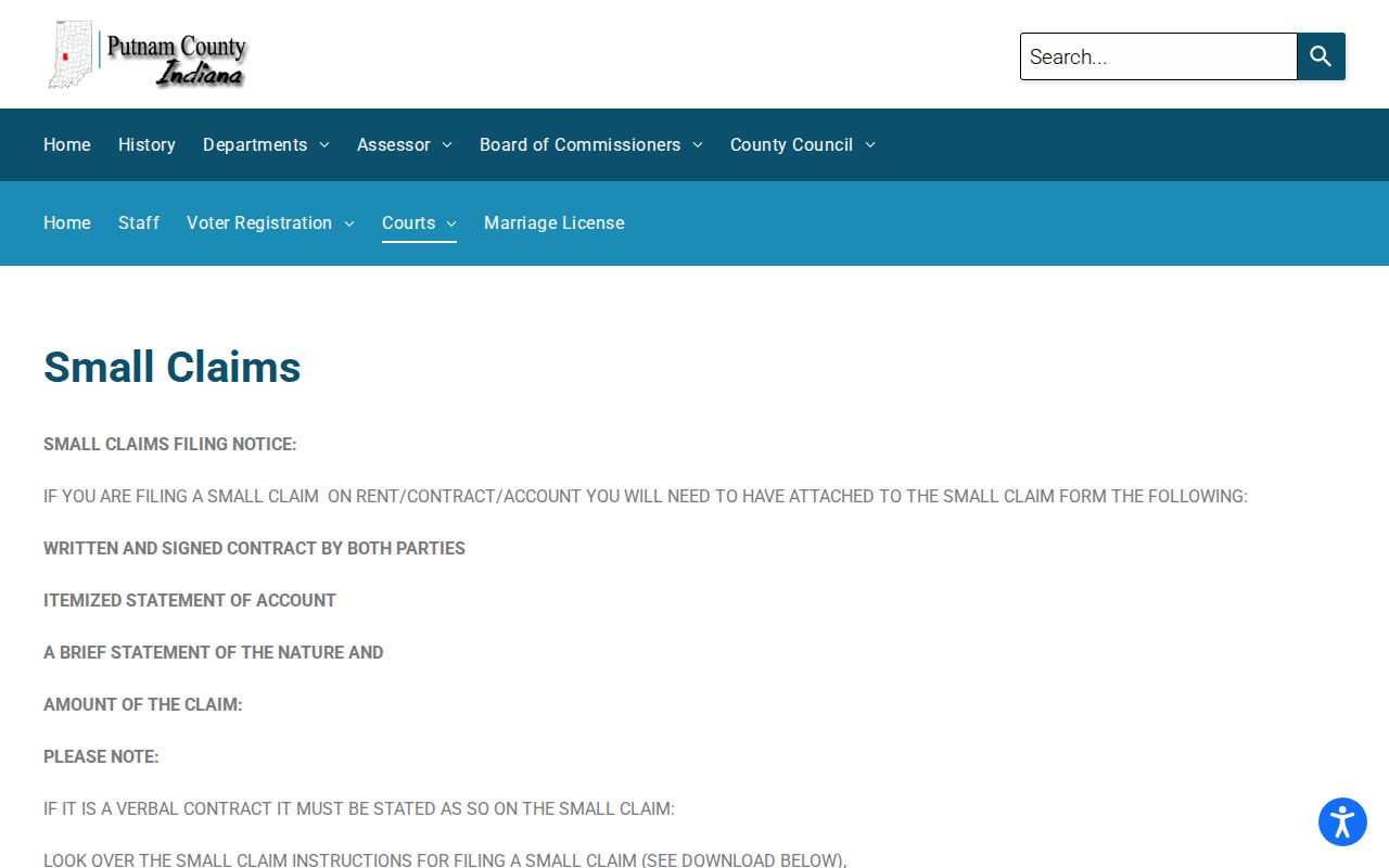 Putnam County civil docket small claims filing instructions