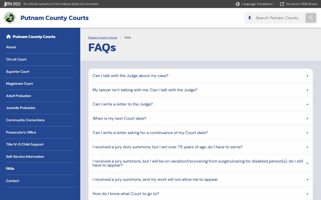 Putnam County court calendar continuance and Magistrate guidance