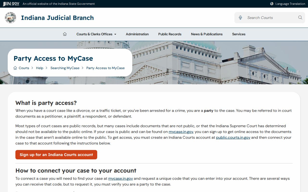 Party access instructions for Putnam County court records