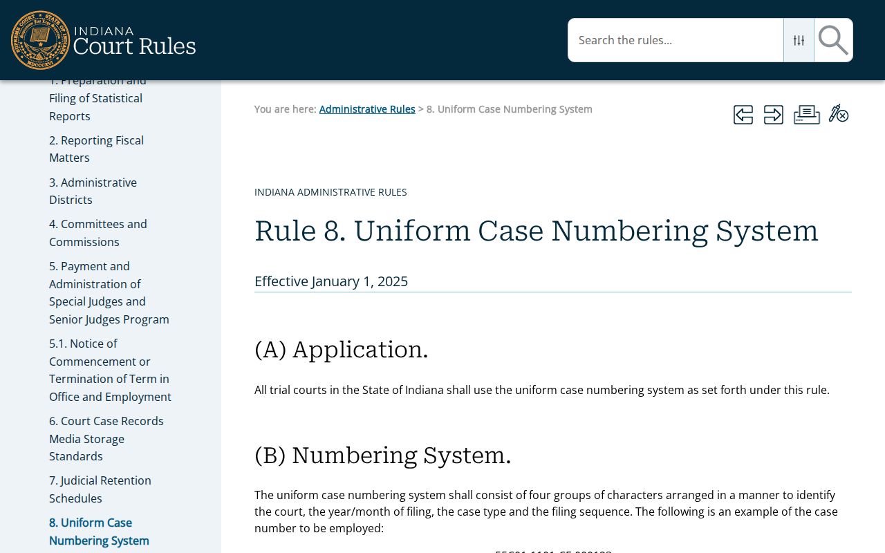 Putnam County criminal docket cause-number codes under Indiana Rule 8