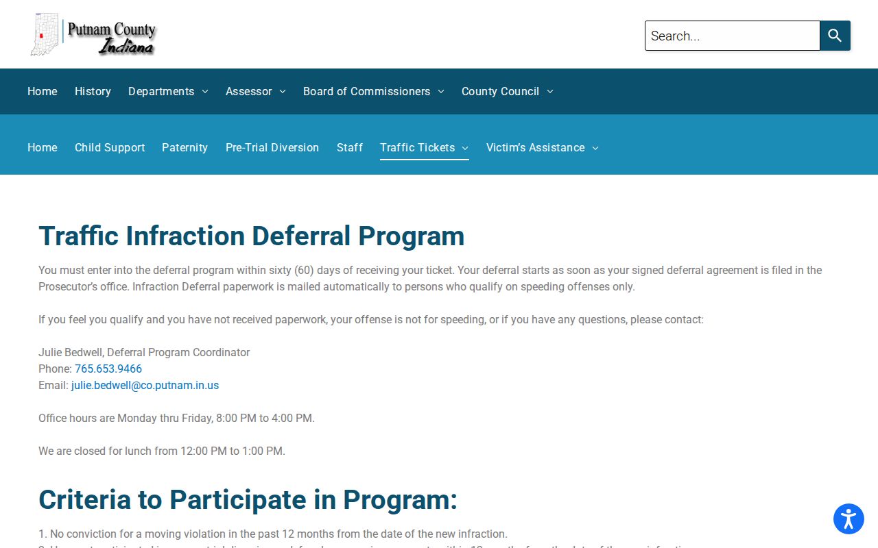 Putnam County traffic court records infraction deferral criteria
