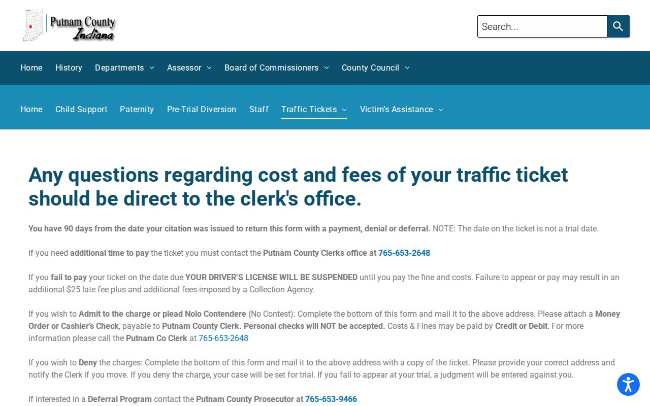 Official Putnam County traffic court records instructions